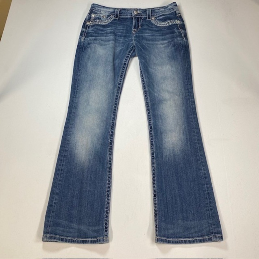 Miss Me Easy Boot Jeans Size 28 Dark‎ Wash Rhinestone Embellished JE8038EL Denim